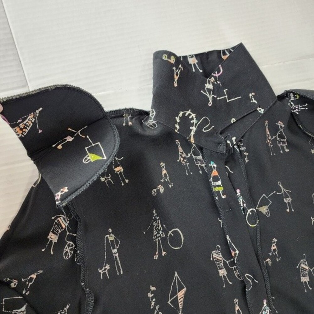 Vintage Units 80s 90s Rayon Blouse Abstract Art To Wear Shirt Shoulder Pads M - Picture 6 of 14